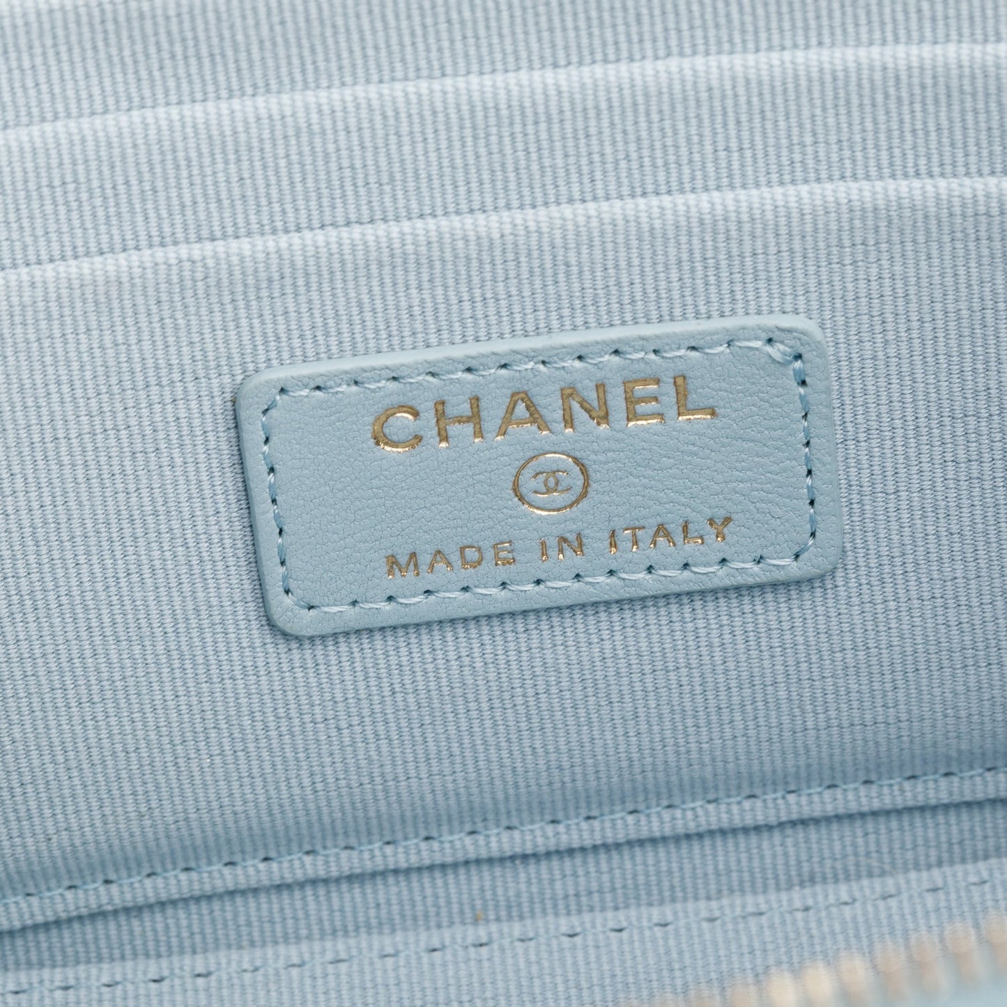 Chanel 2021 Blue Lambskin Leather Small Top Handle Vanity Case