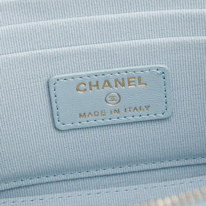 Chanel 2021 Blue Lambskin Leather Small Top Handle Vanity Case