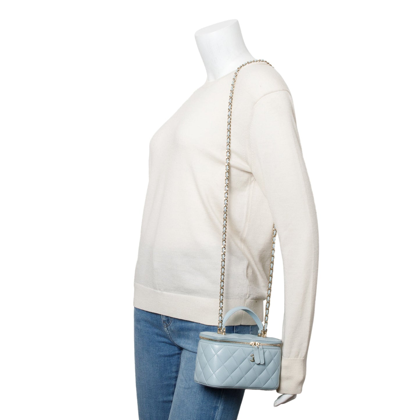 Chanel 2021 Blue Lambskin Leather Small Top Handle Vanity Case