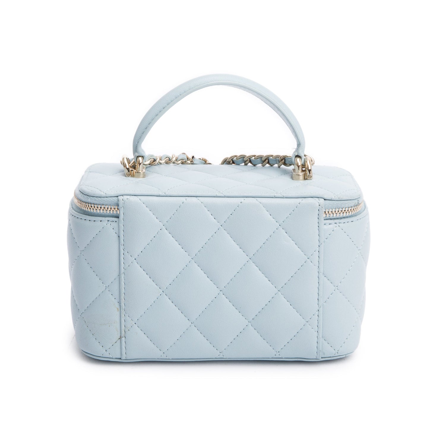 Chanel 2021 Blue Lambskin Leather Small Top Handle Vanity Case