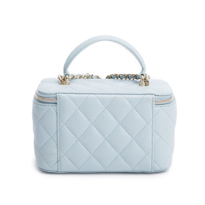 Chanel 2021 Blue Lambskin Leather Small Top Handle Vanity Case