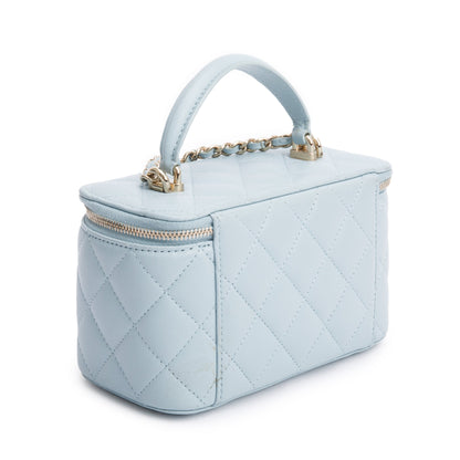 Chanel 2021 Blue Lambskin Leather Small Top Handle Vanity Case