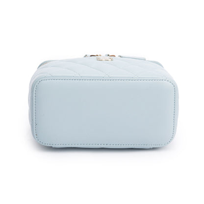 Chanel 2021 Blue Lambskin Leather Small Top Handle Vanity Case