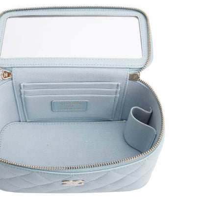 Chanel 2021 Blue Lambskin Leather Small Top Handle Vanity Case