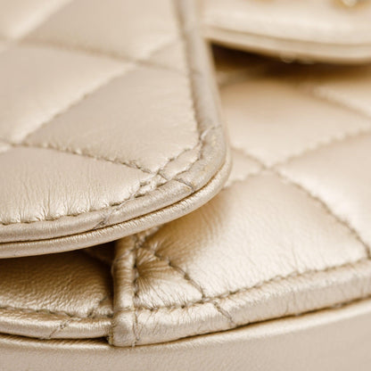 Chanel 2021 Gold Lambskin Leather Mini CC In Love Heart Bag
