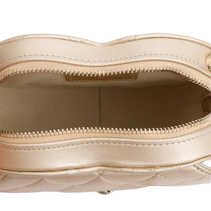Chanel 2021 Gold Lambskin Leather Mini CC In Love Heart Bag