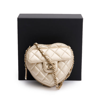 Chanel 2021 Gold Lambskin Leather Mini CC In Love Heart Bag