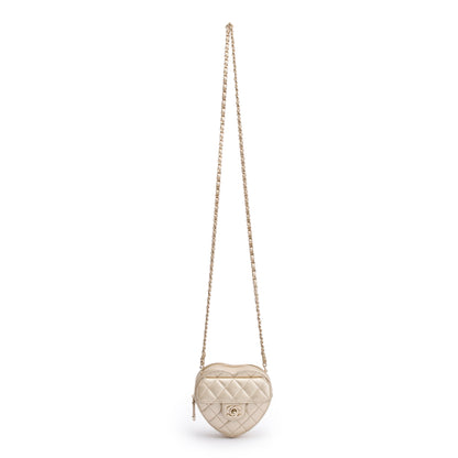 Chanel 2021 Gold Lambskin Leather Mini CC In Love Heart Bag