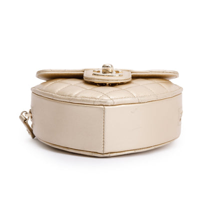 Chanel 2021 Gold Lambskin Leather Mini CC In Love Heart Bag
