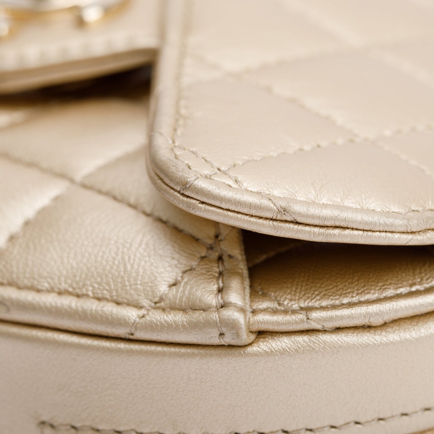 Chanel 2021 Gold Lambskin Leather Mini CC In Love Heart Bag
