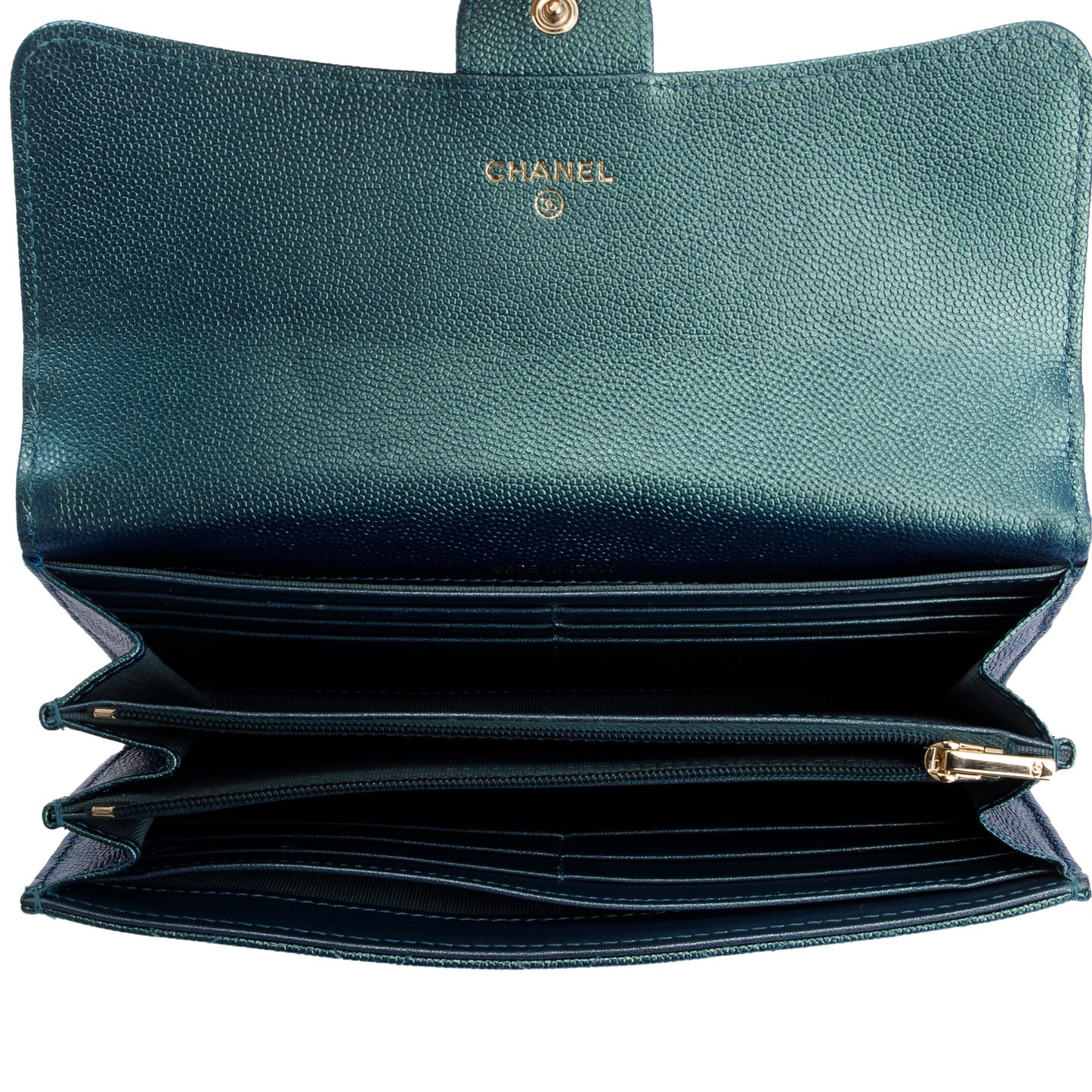 Chanel 2021 Green Iridescent Caviar Leather Classic Long Flap Wallet