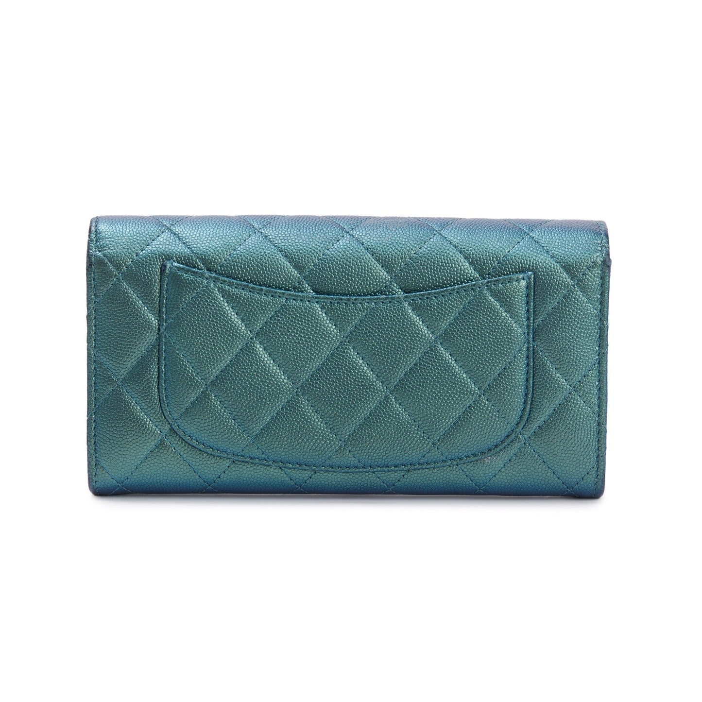 Chanel 2021 Green Iridescent Caviar Leather Classic Long Flap Wallet