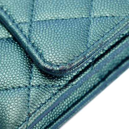 Chanel 2021 Green Iridescent Caviar Leather Classic Long Flap Wallet
