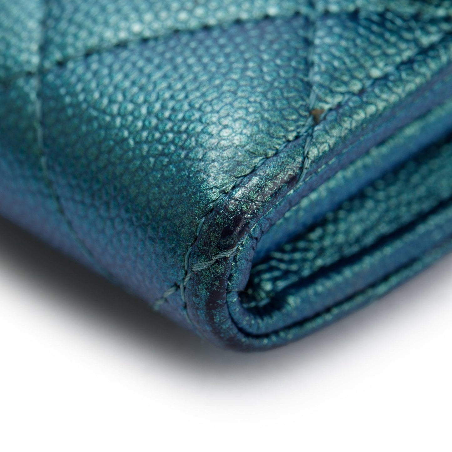 Chanel 2021 Green Iridescent Caviar Leather Classic Long Flap Wallet