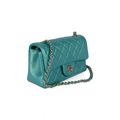 Chanel 2021 Green Iridescent Classic Mini Rectangular Flap Bag