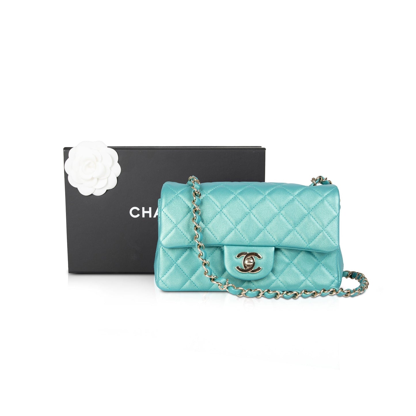 Chanel 2021 Green Iridescent Classic Mini Rectangular Flap Bag