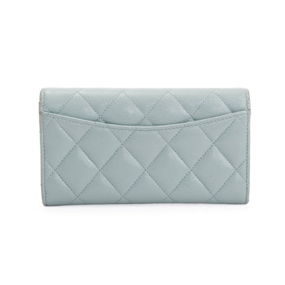 Chanel 2021 Grey Caviar Leather Medium Flap Wallet