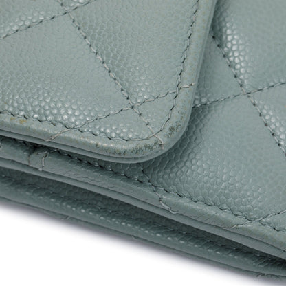 Chanel 2021 Grey Caviar Leather Medium Flap Wallet
