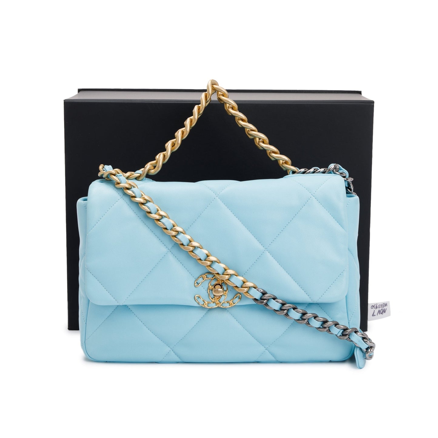Chanel 2021 Light Blue Lambskin Leather Large 19 Flap Bag
