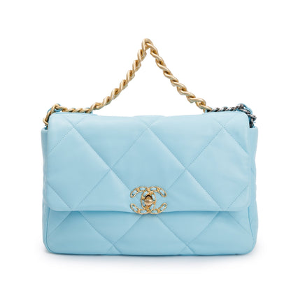 Chanel 2021 Light Blue Lambskin Leather Large 19 Flap Bag