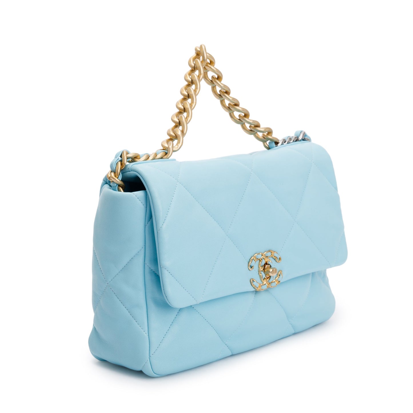 Chanel 2021 Light Blue Lambskin Leather Large 19 Flap Bag