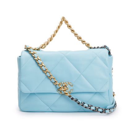 Chanel 2021 Light Blue Lambskin Leather Large 19 Flap Bag