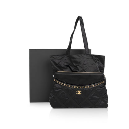 Chanel 2021 Nylon Grosgrain Lifestyle Pouch with Foldable Tote Bag