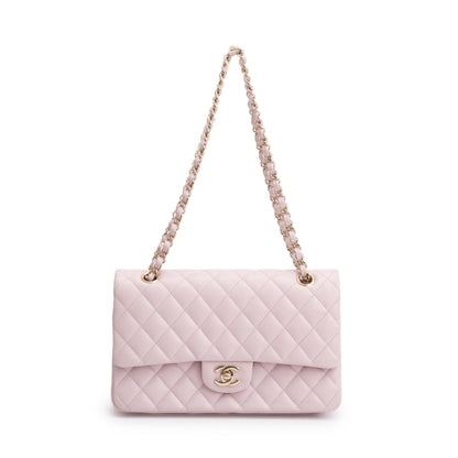Chanel 2021 Pink Caviar Leather Medium Classic Double Classic Flap Bag