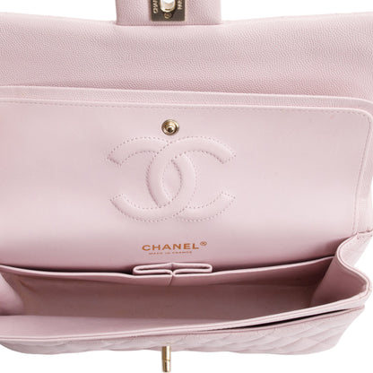 Chanel 2021 Pink Caviar Leather Medium Classic Double Classic Flap Bag