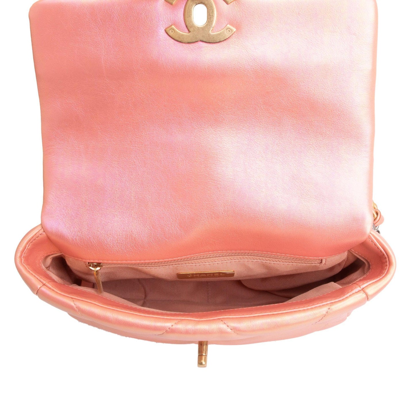 Chanel 2021 Pink Iridescent Lambskin Leather Medium 19 Flap Bag