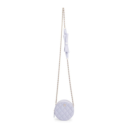 Chanel 2021 Purple Lambskin Bow Strap Round Chain Clutch
