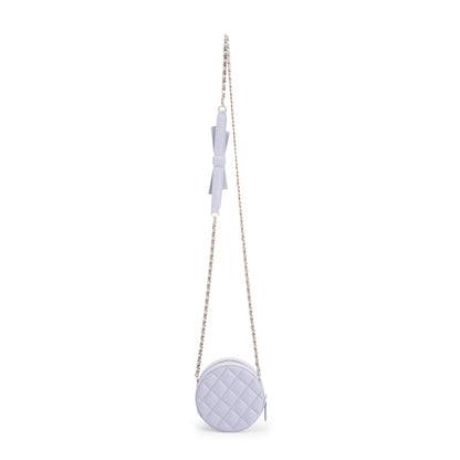 Chanel 2021 Purple Lambskin Bow Strap Round Chain Clutch