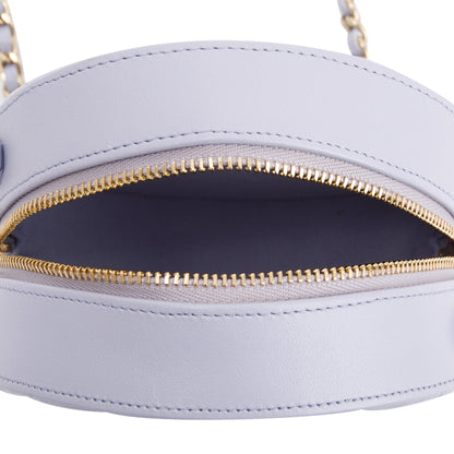 Chanel 2021 Purple Lambskin Bow Strap Round Chain Clutch