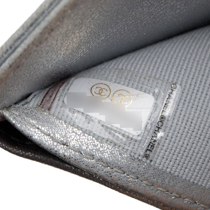 Chanel 2021 Silver Metallic Quilted Lambskin Leather Compact Wallet