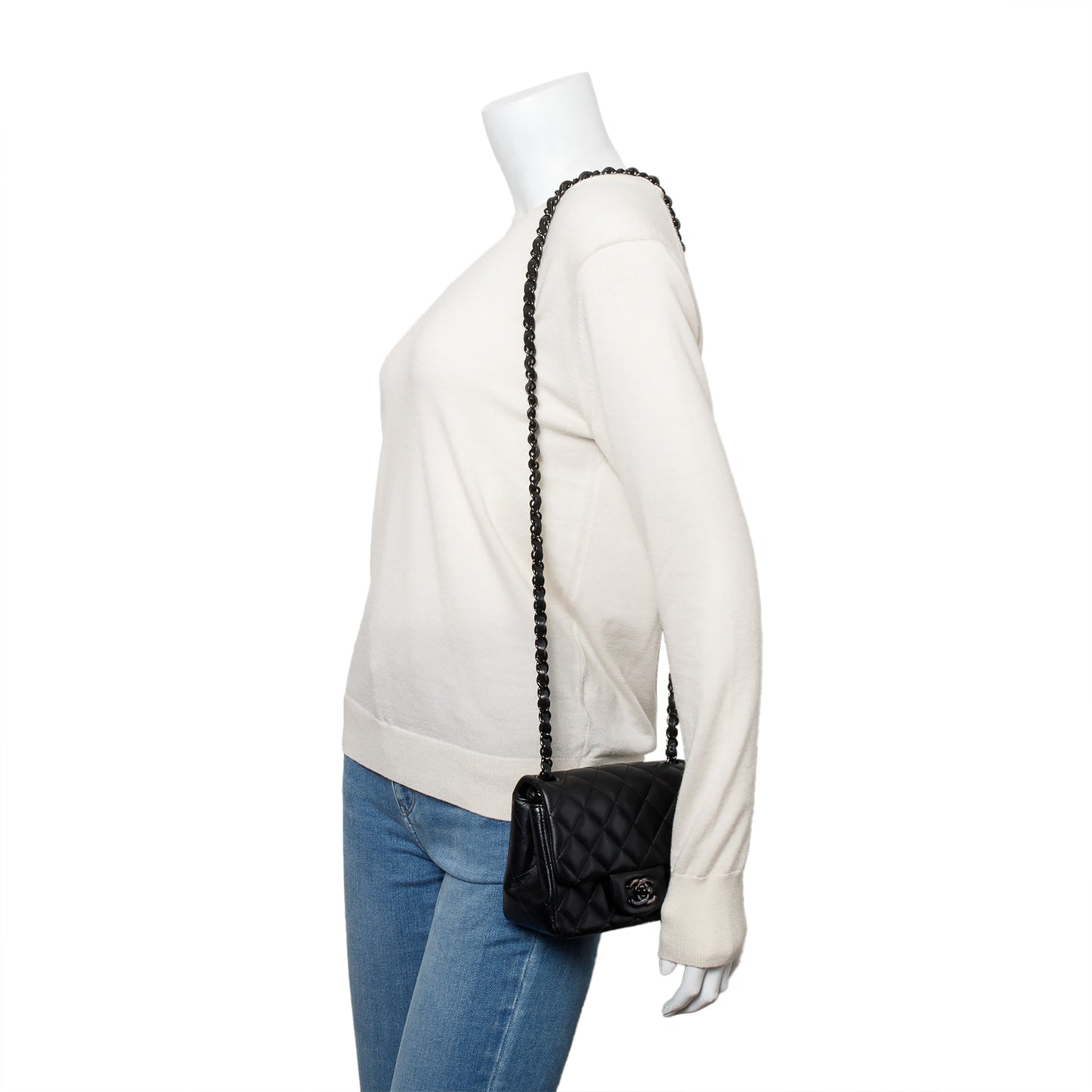 Chanel 2021 So Black Quilted Lambskin Leather Classic Square Mini Flap Bag