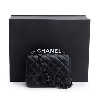 Chanel 2021 So Black Quilted Lambskin Leather Classic Square Mini Flap Bag