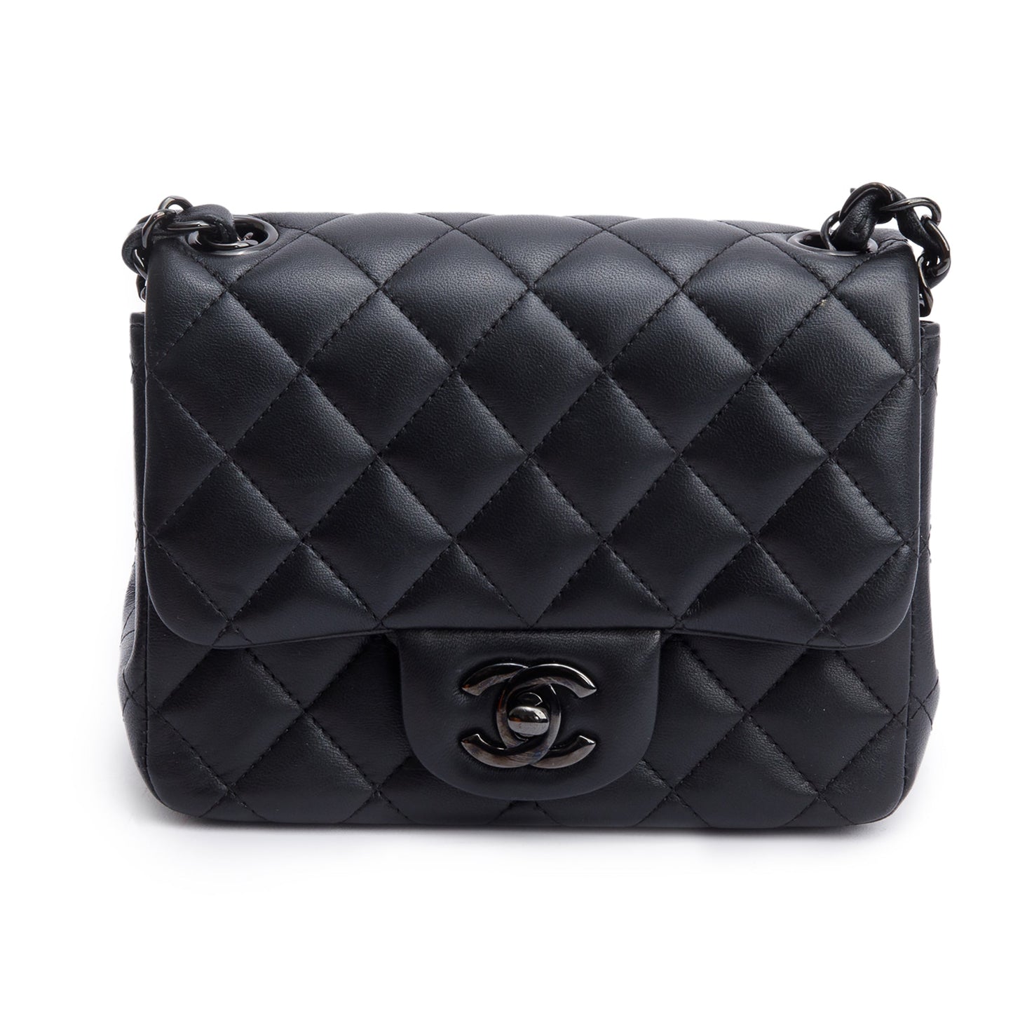 Chanel 2021 So Black Quilted Lambskin Leather Classic Square Mini Flap Bag