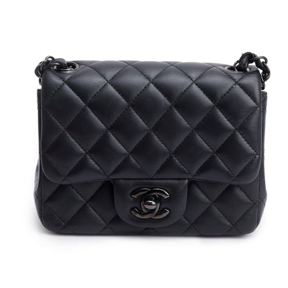 Chanel 2021 So Black Quilted Lambskin Leather Classic Square Mini Flap Bag