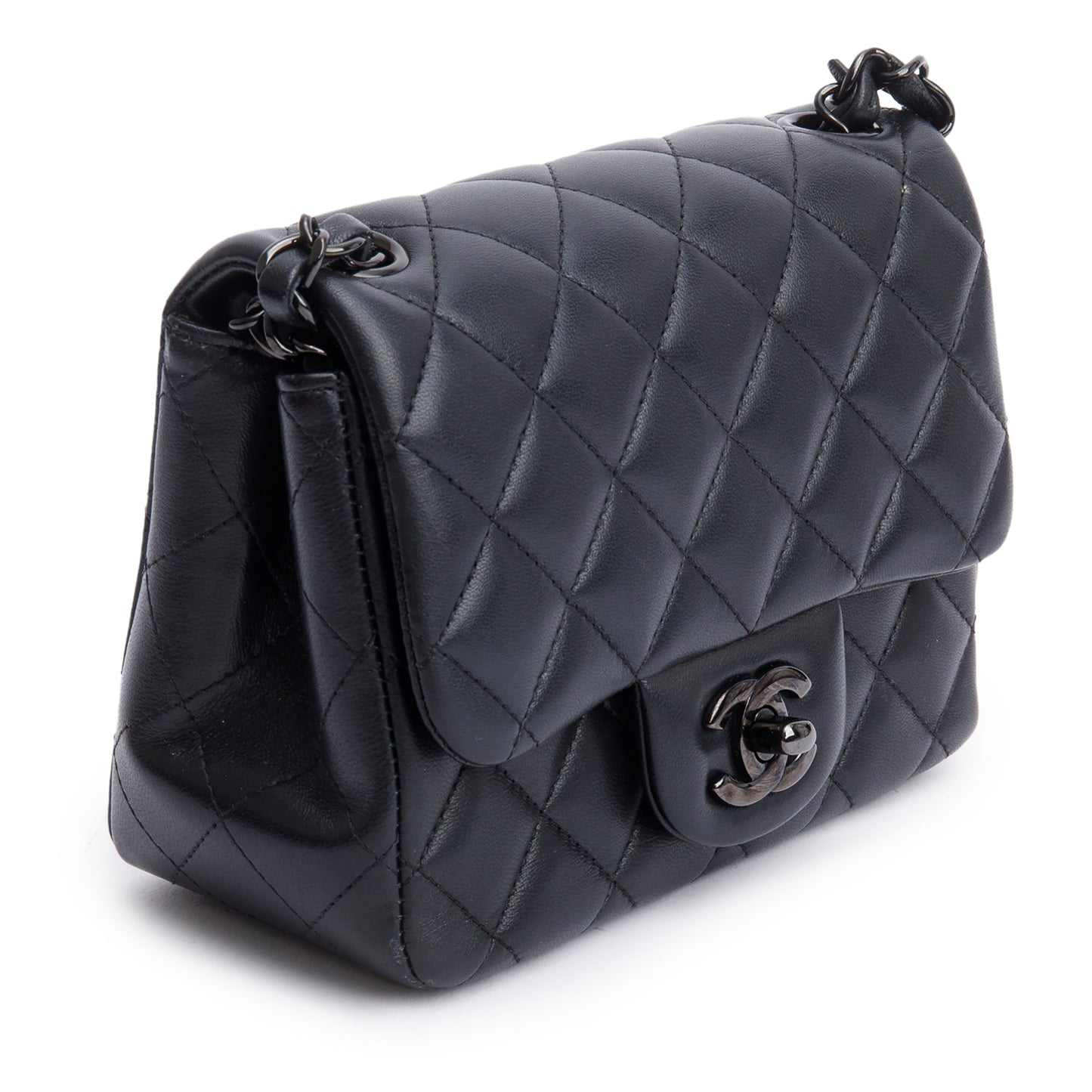 Chanel 2021 So Black Quilted Lambskin Leather Classic Square Mini Flap Bag