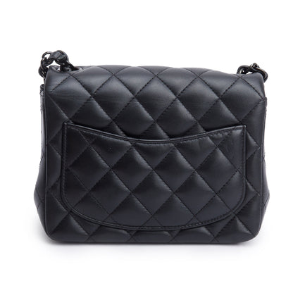 Chanel 2021 So Black Quilted Lambskin Leather Classic Square Mini Flap Bag