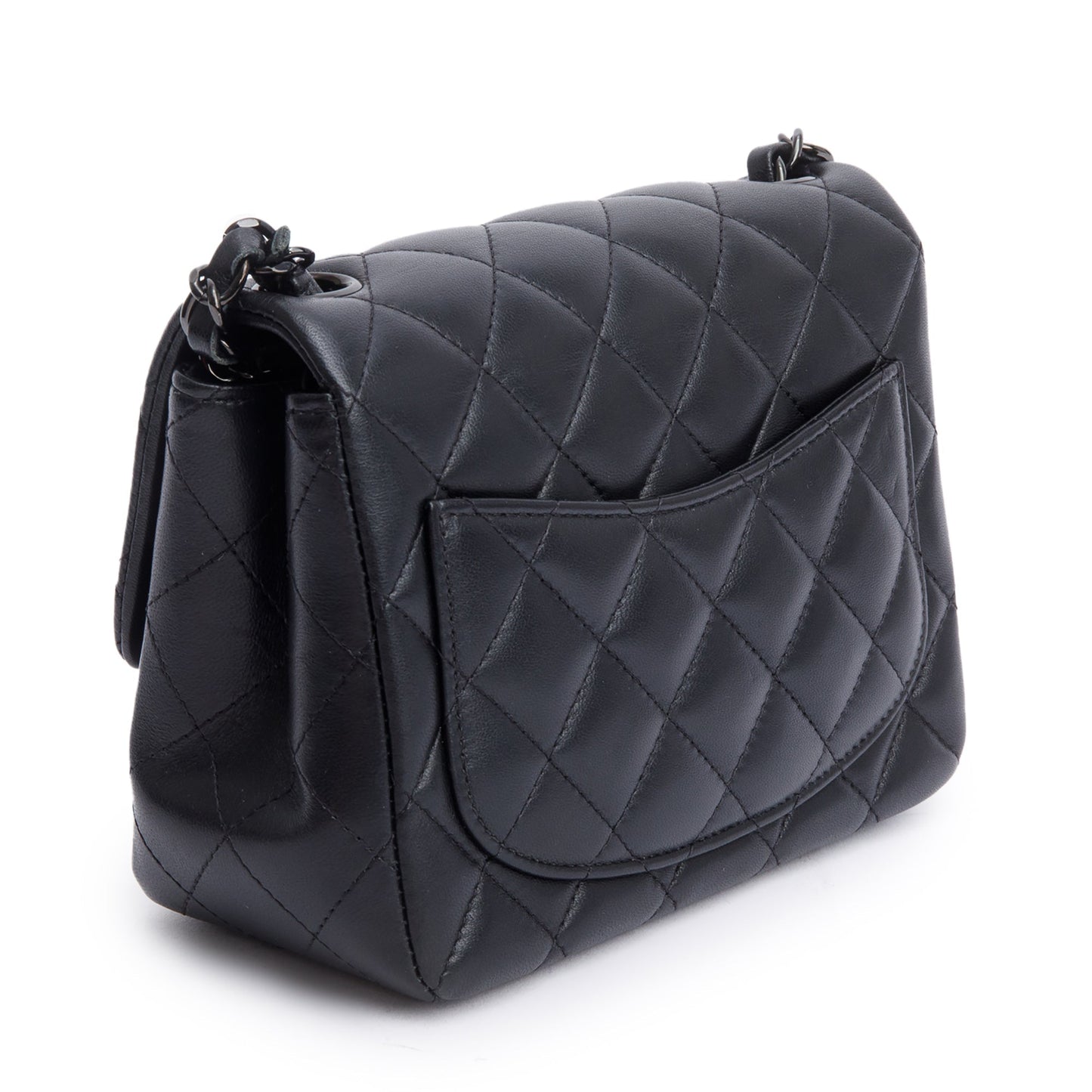 Chanel 2021 So Black Quilted Lambskin Leather Classic Square Mini Flap Bag