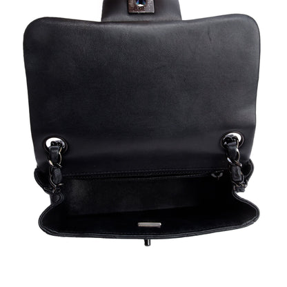 Chanel 2021 So Black Quilted Lambskin Leather Classic Square Mini Flap Bag