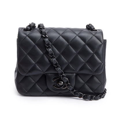 Chanel 2021 So Black Quilted Lambskin Leather Classic Square Mini Flap Bag