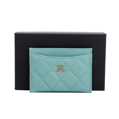 Chanel 2021 Tiffany Blue Caviar Leather Classic Card Holder