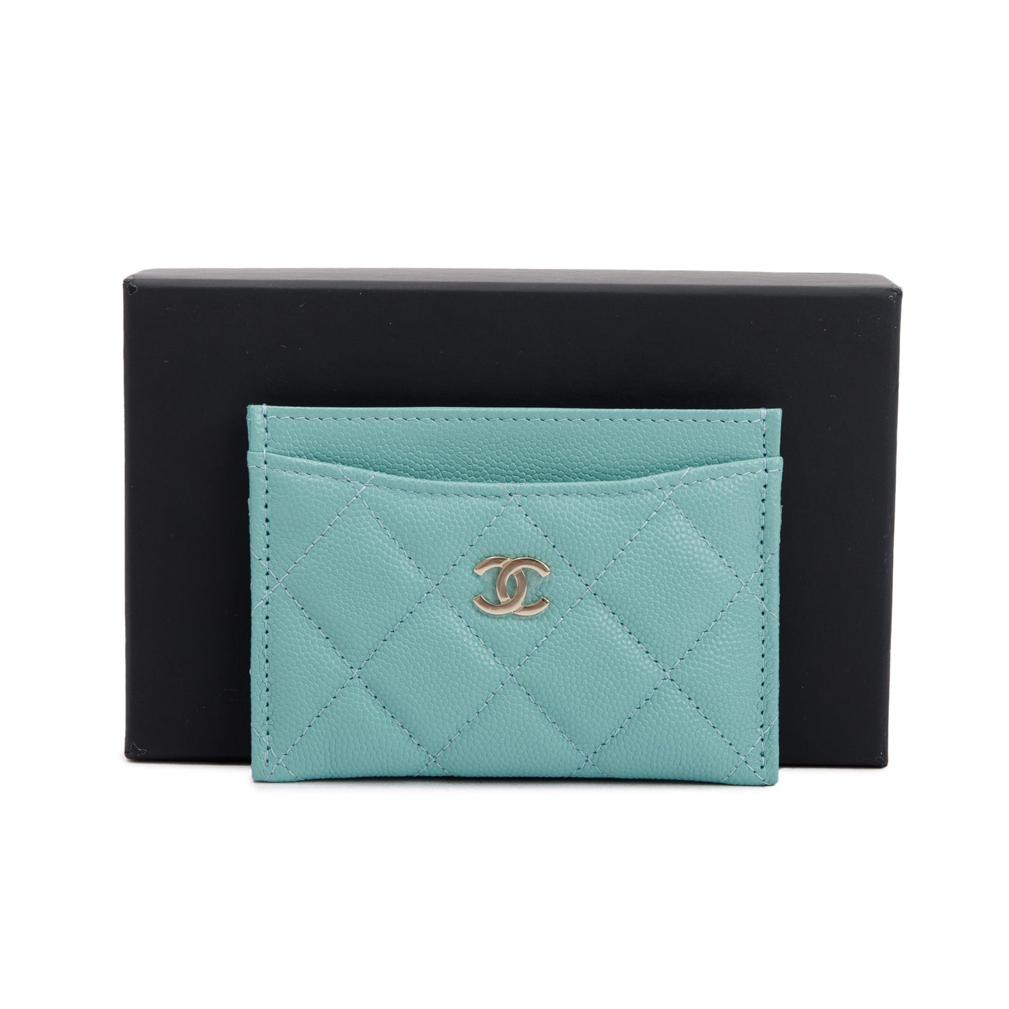Chanel 2021 Tiffany Blue Caviar Leather Classic Card Holder