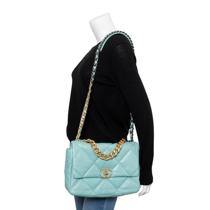 Chanel 2021 Tiffany Blue Lambskin Leather Large 19 Flap Bag