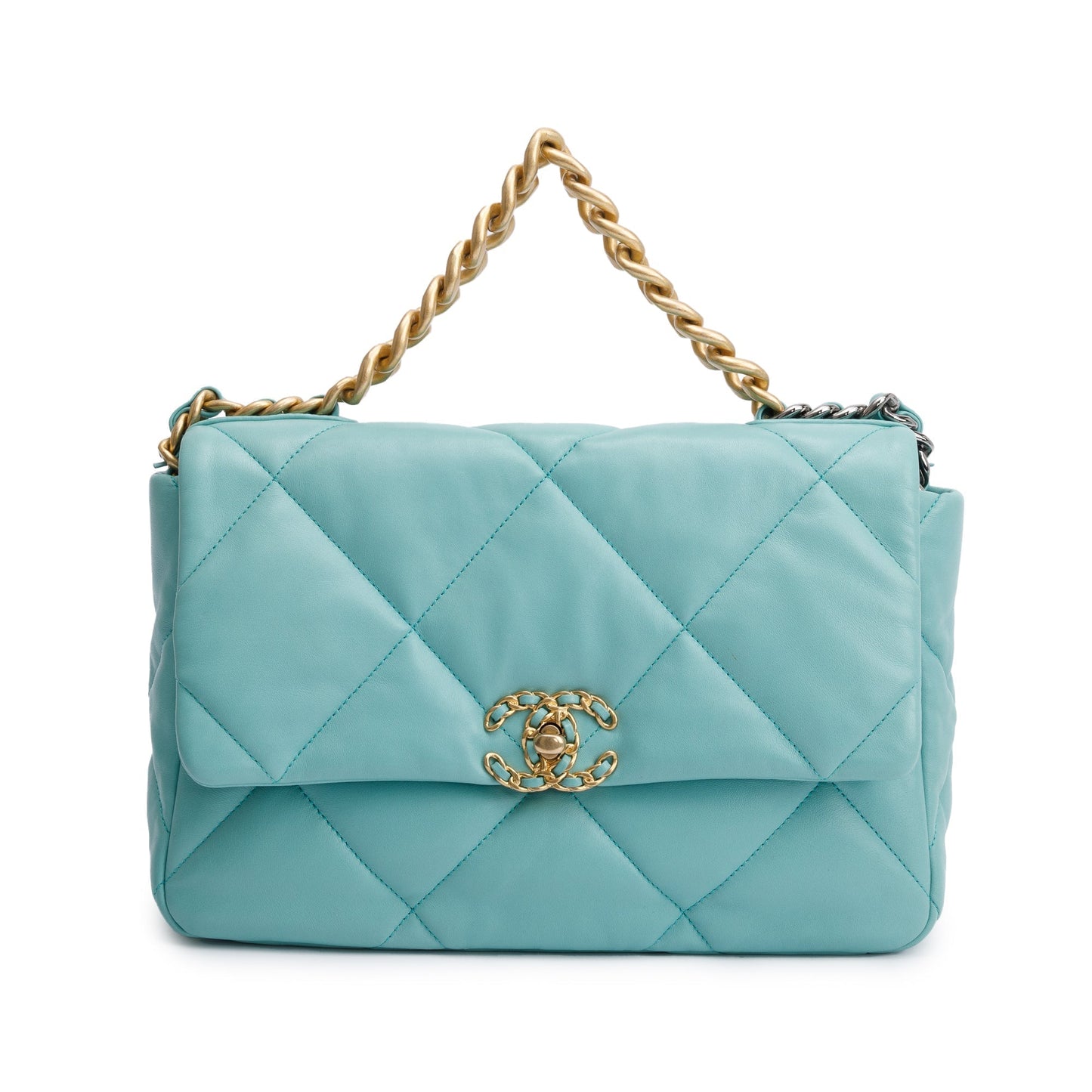 Chanel 2021 Tiffany Blue Lambskin Leather Large 19 Flap Bag