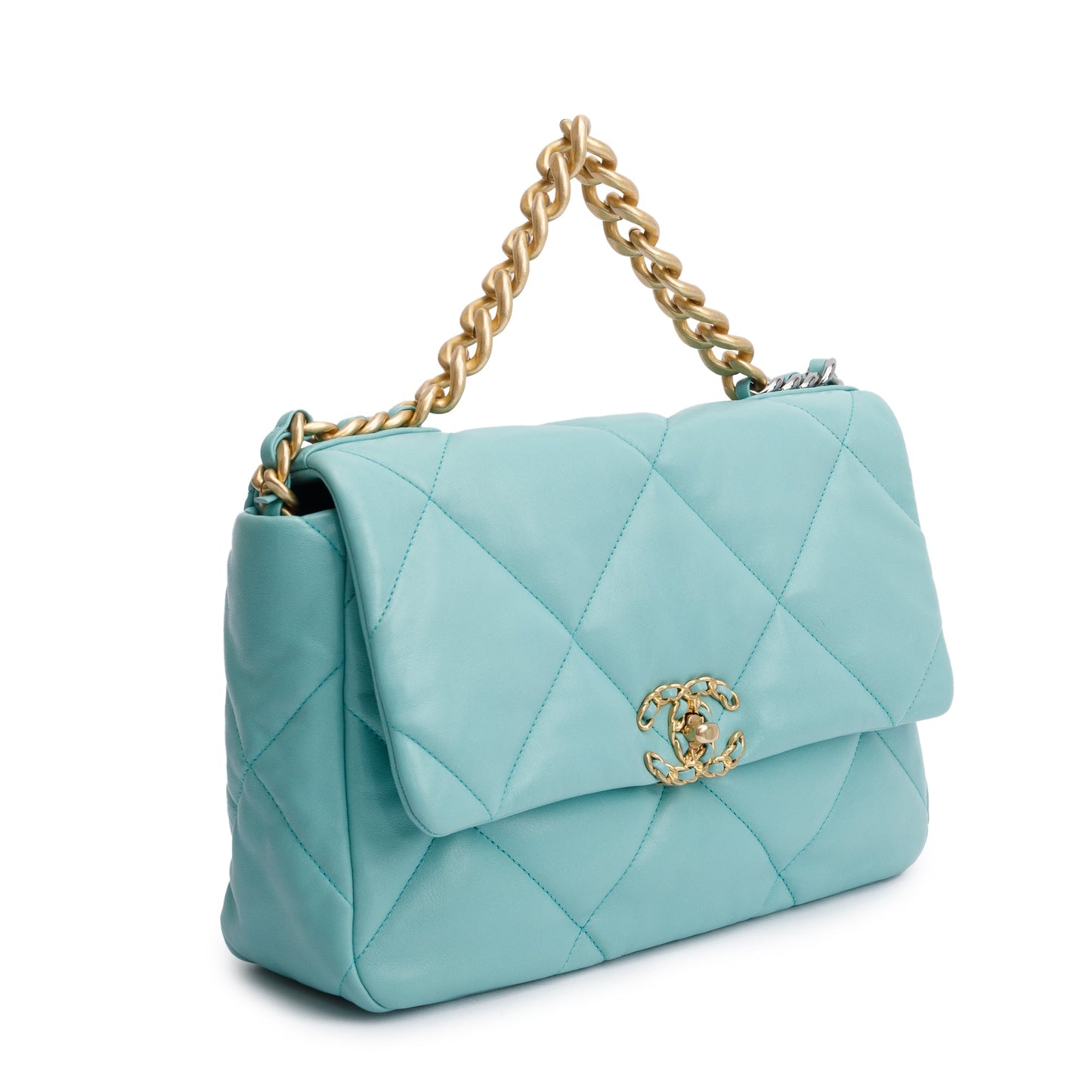 Chanel 2021 Tiffany Blue Lambskin Leather Large 19 Flap Bag