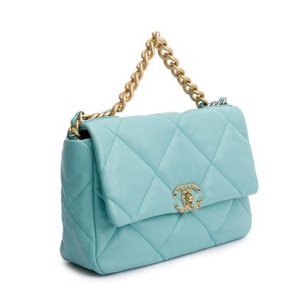 Chanel 2021 Tiffany Blue Lambskin Leather Large 19 Flap Bag