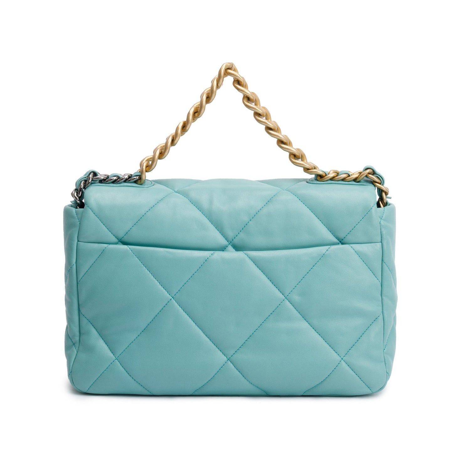 Chanel 2021 Tiffany Blue Lambskin Leather Large 19 Flap Bag